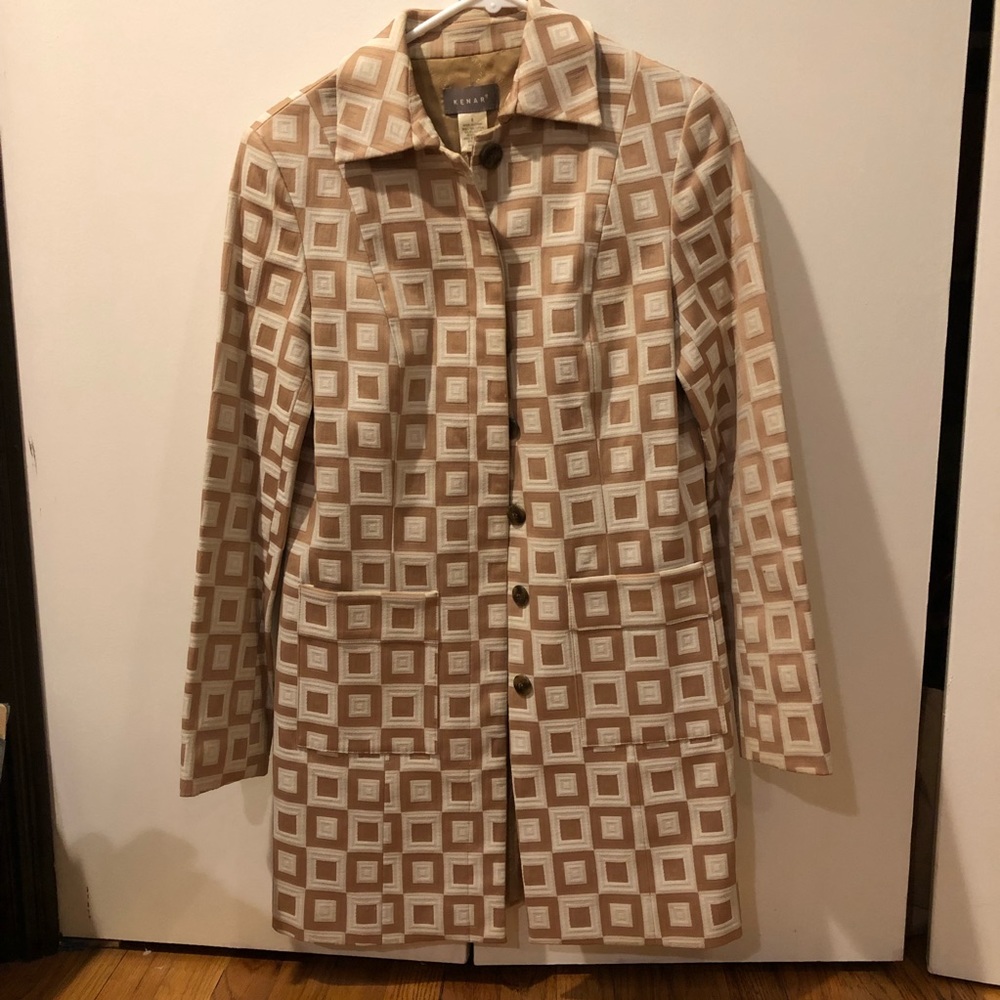Kenar Beige White Coat Jacket Long Button Down